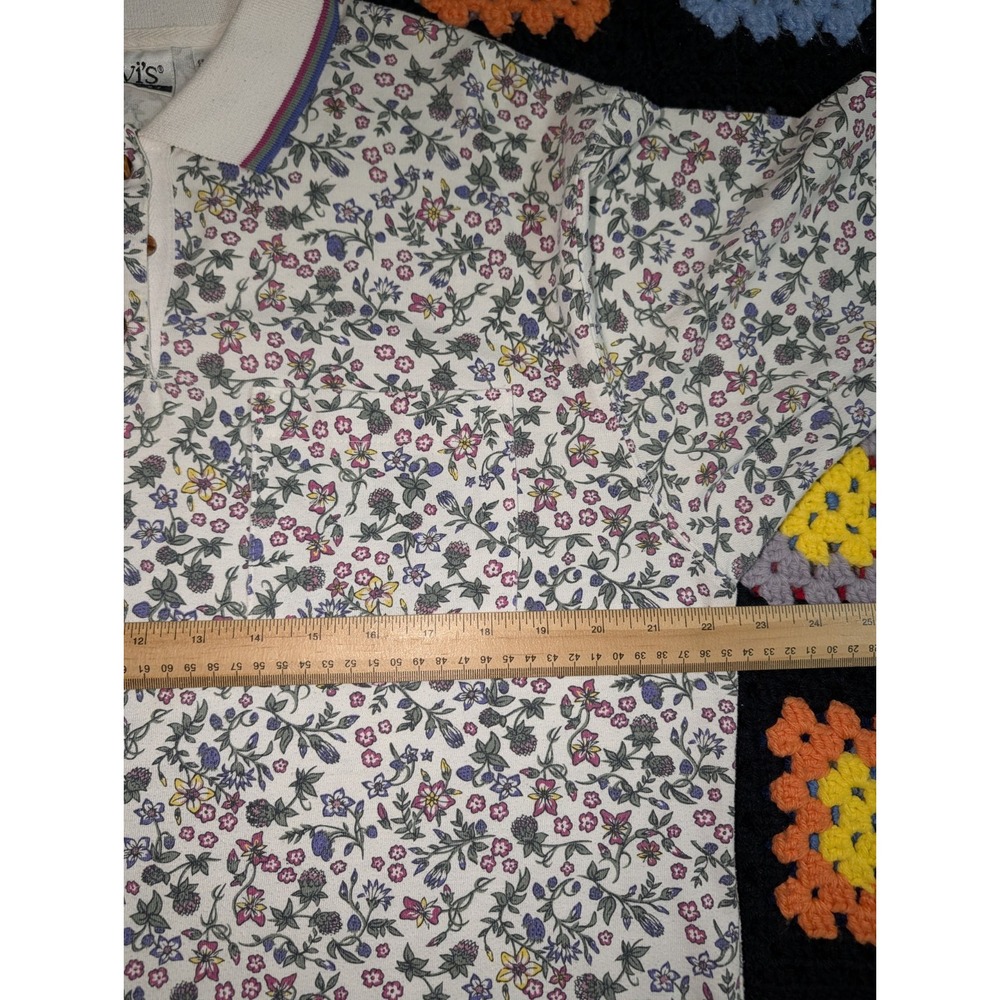 Vintage Levi's Travelers Long Sleeve Polo Shirt Women's Medium Floral - Picture 3 of 8